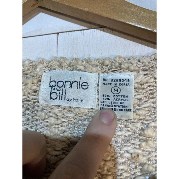 Vintage Bonnie & Bill Sweater Women Small Beige Floral Applique Pullover Cottage - Picture 5 of 10